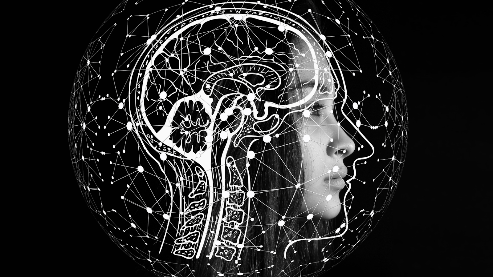 Woman's profile with overlaid brain and neural network illustration