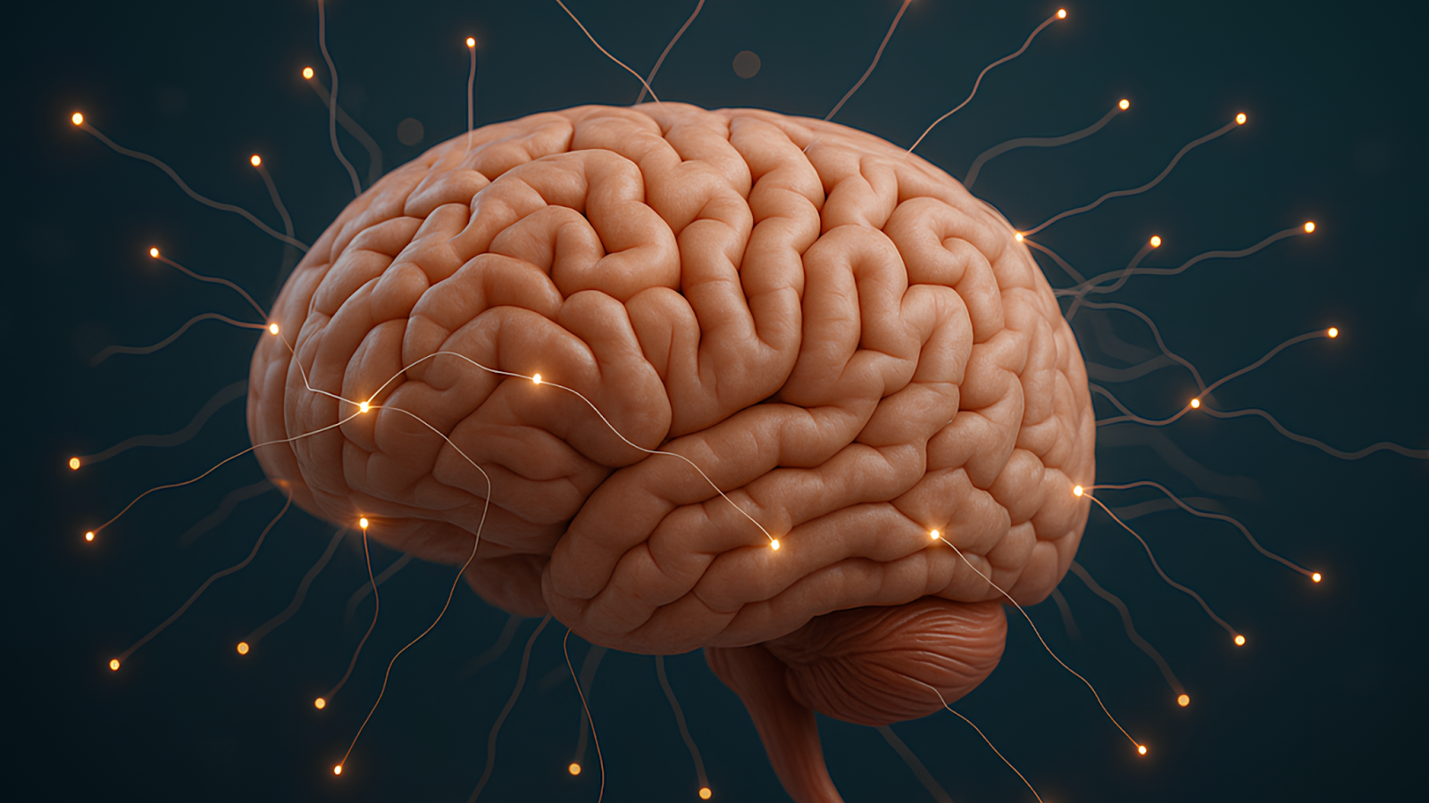 Human brain with glowing neural connections
