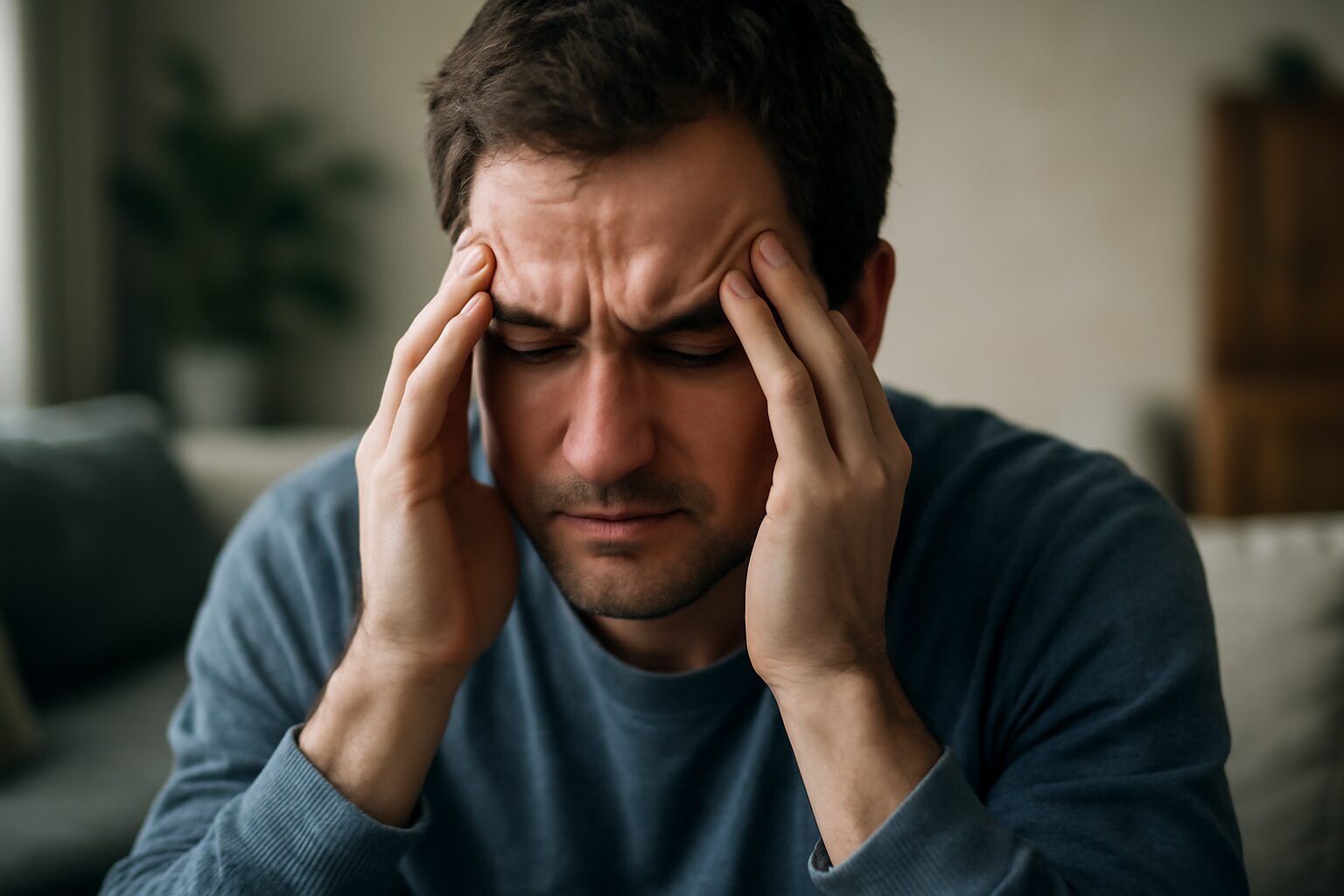 A person sits cross-legged on a yoga mat in a peaceful room, eyes closed, practicing guided meditation to ease anxiety and calm overthinking thoughts.