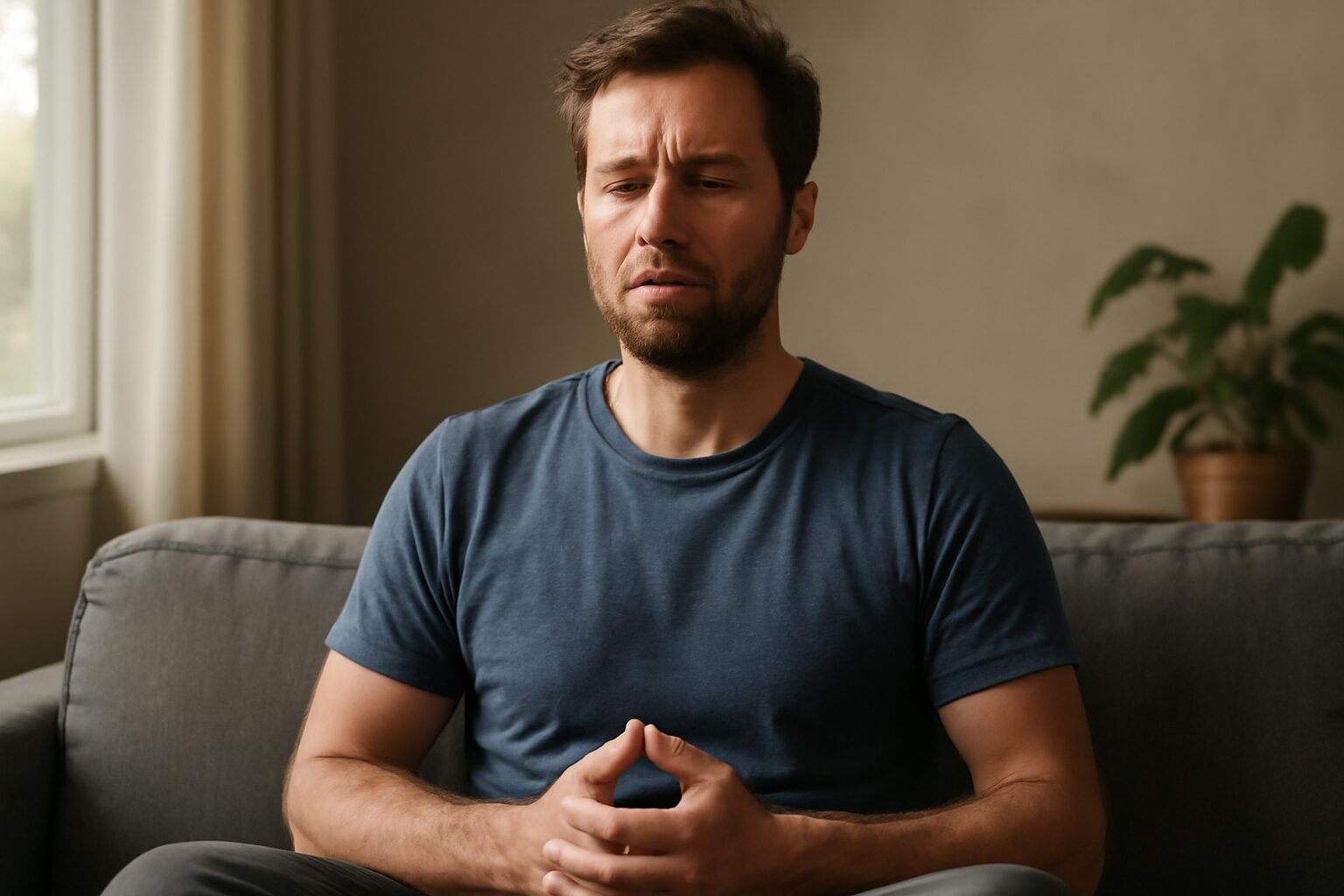 A person sitting cross-legged on a yoga mat, eyes closed, practicing meditation for anxiety attack relief in a calm, softly lit room.