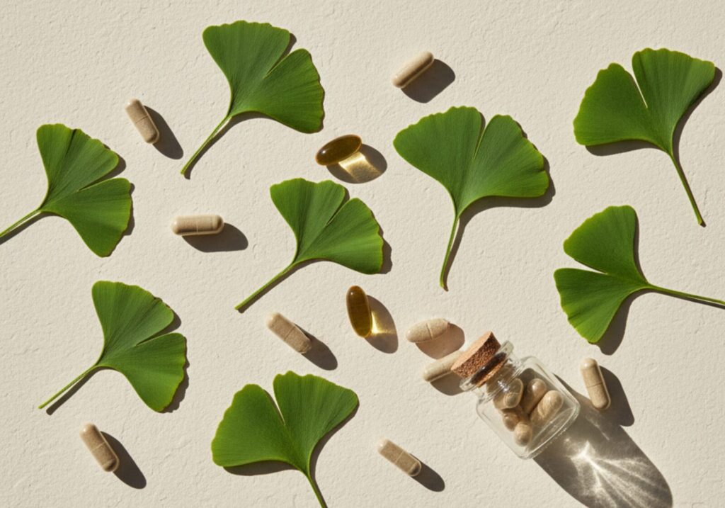 Bottles of the best ginkgo biloba supplements for memory enhancement, featuring high-quality capsules and clear labeling for cognitive support.