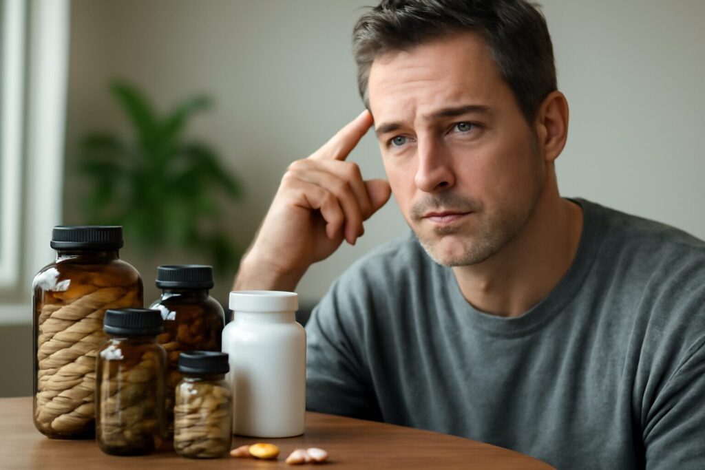 A selection of the best brain supplements for adults, including capsules and bottles labeled for memory, focus, and cognitive support, arranged on a table.