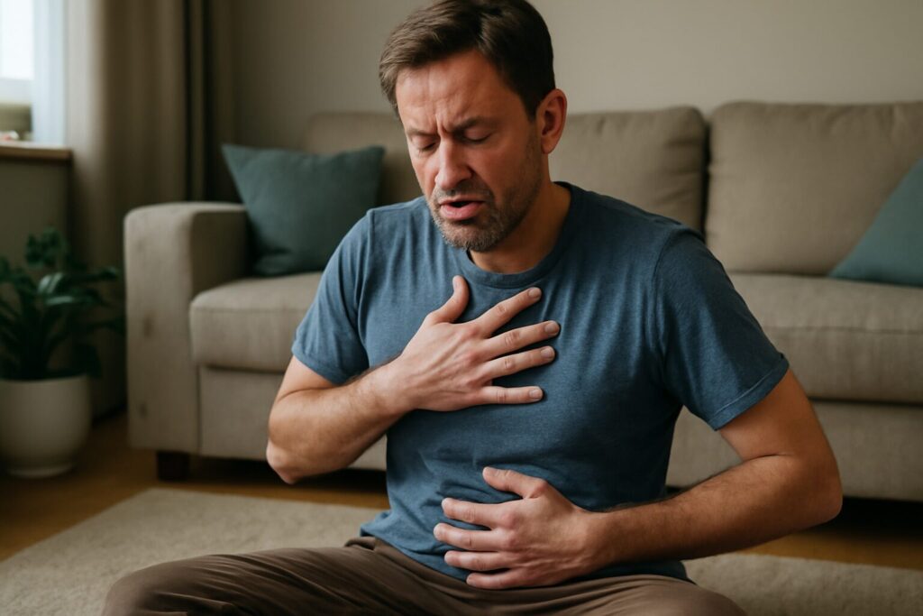 A person practicing somatic exercises for anxiety, focusing on mindful breathing and gentle body movements to promote relaxation and reduce stress.