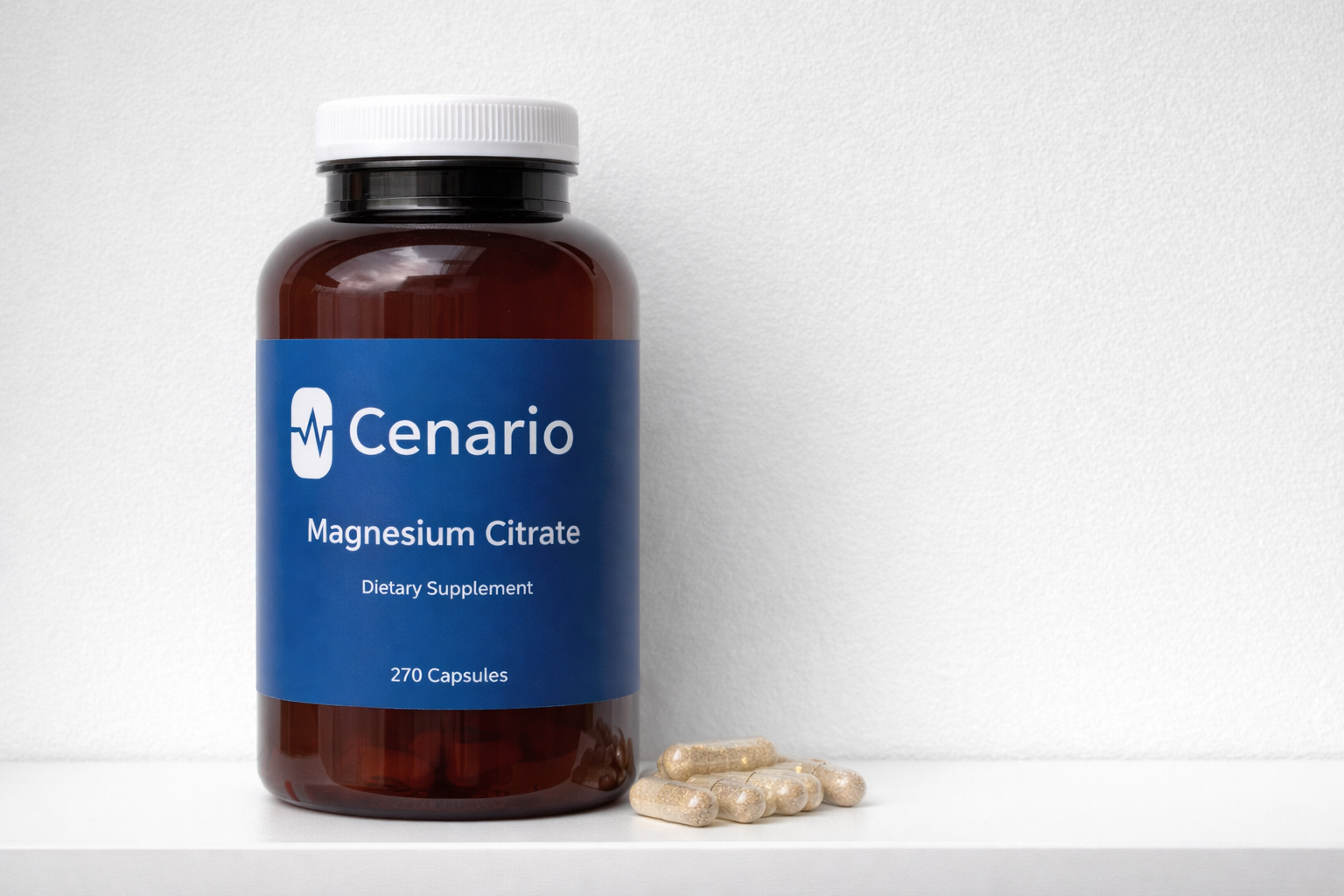 Cenario Magnesium Citrate dietary supplement bottle with capsules