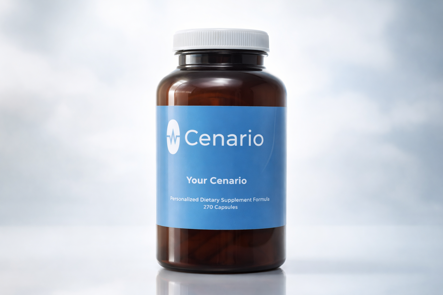 Cenario personalized dietary supplement bottle with 270 capsules
