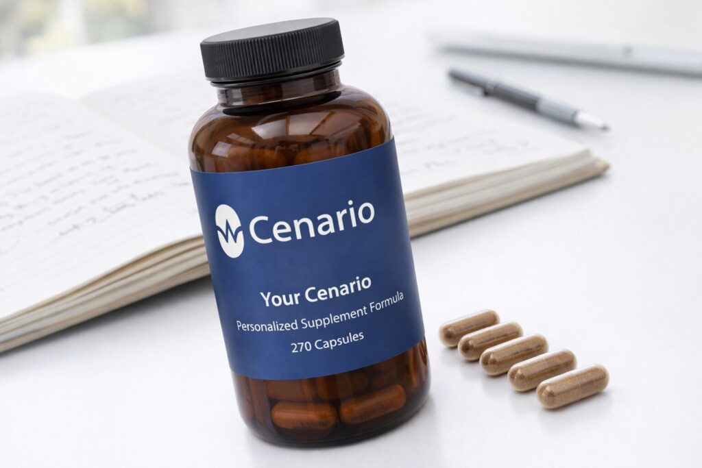 A selection of the best supplements for memory, including omega-3 capsules, ginkgo biloba tablets, and bottles of vitamin B12 and ginseng on a table.