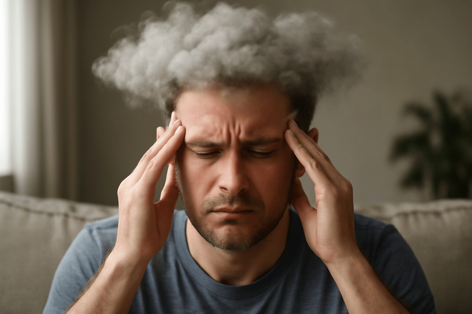 Illustration showing potential brain fog causes, including stress, lack of sleep, poor diet, dehydration, hormonal changes, and certain medical conditions.