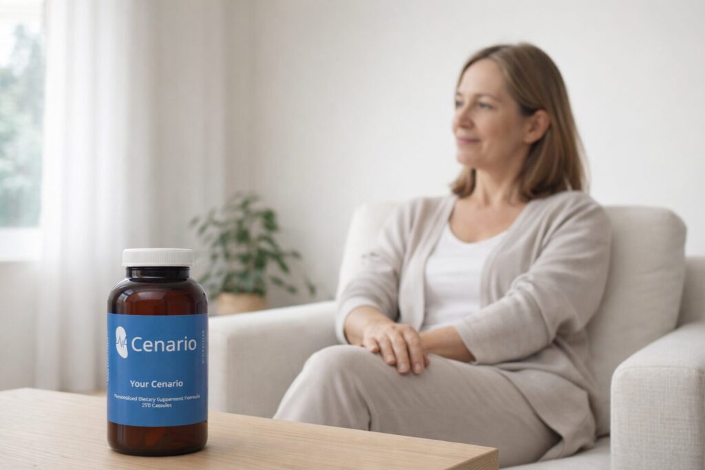 A cup of chamomile tea, lavender flowers, and a journal on a wooden table, representing natural remedies for anxiety and relaxation techniques.