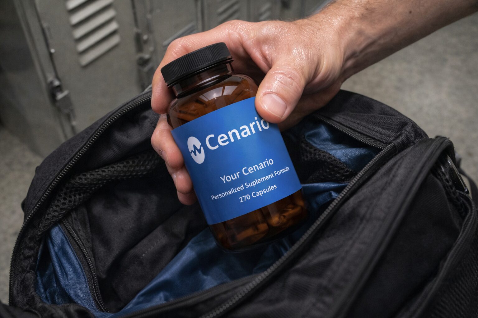 A close-up image of creatine monohydrate capsules in a clear bottle, highlighting the supplement form for muscle strength and workout performance support.