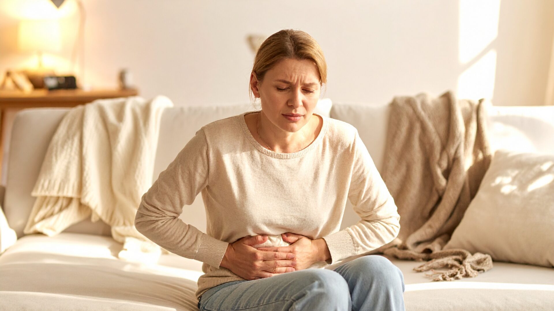 Illustration showing a woman experiencing insomnia during menstruation, lying awake in bed with a calendar highlighting her menstrual cycle days.