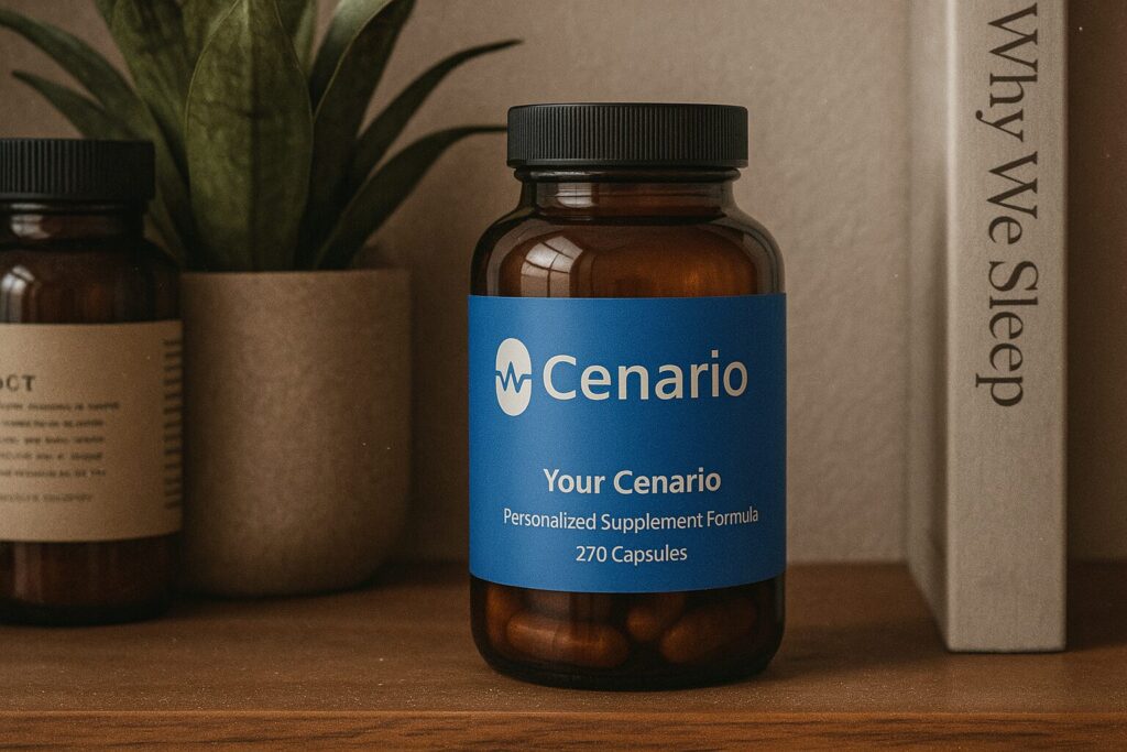 A bottle of vitamin B complex supplements, often considered the number one vitamin for anxiety, placed on a table with calming herbal tea and a notepad.