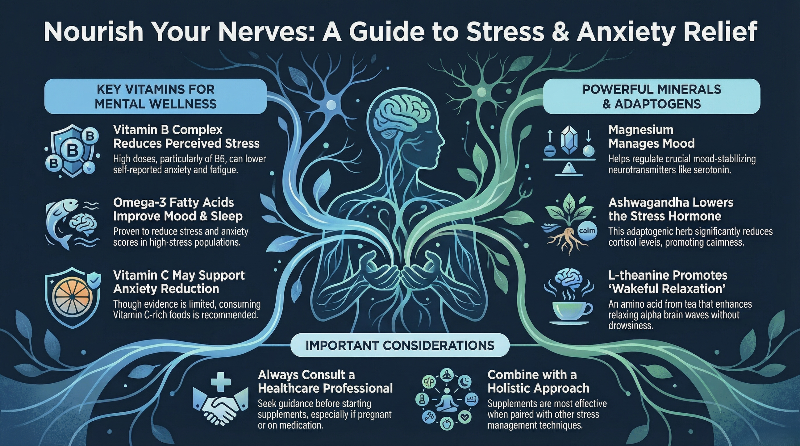 Infographic on vitamins and minerals for stress and anxiety relief