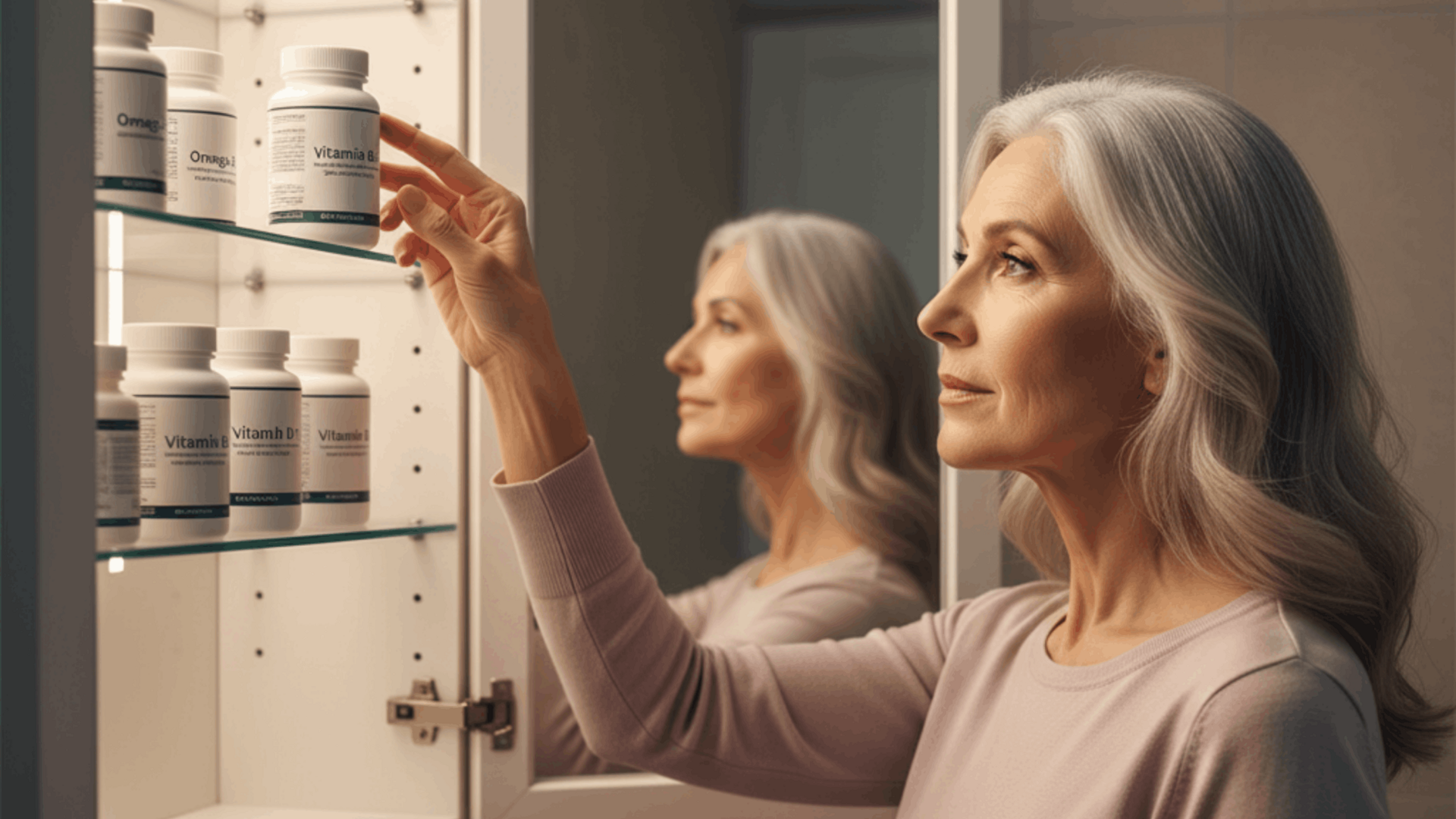 Assorted vitamin capsules and tablets labeled for memory support, including B vitamins and omega-3, arranged on a wooden table with a notepad.