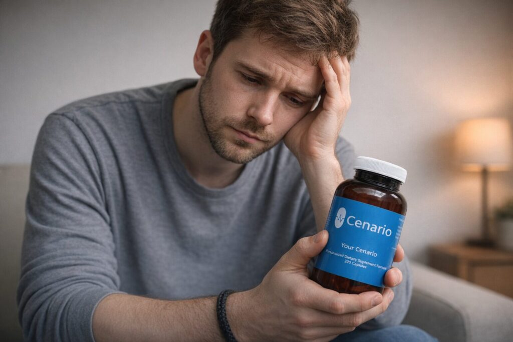 A variety of dietary supplements for depression, including omega-3, vitamin D, and herbal capsules, arranged on a table with a glass of water.