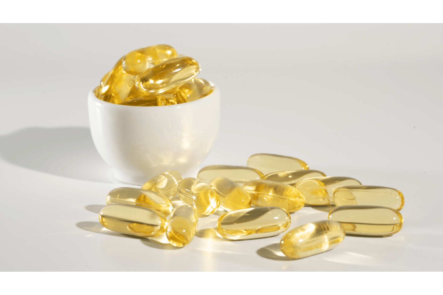 Close-up of omega-3 rich fish oil capsules, highlighting EPA and DHA content, essential fatty acids known for supporting heart and brain health.
