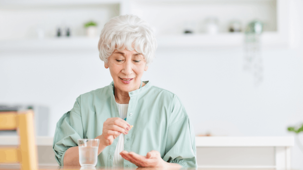 Bottles of memory supplements for seniors arranged on a table, featuring labels highlighting brain health, cognitive support, and natural ingredients.