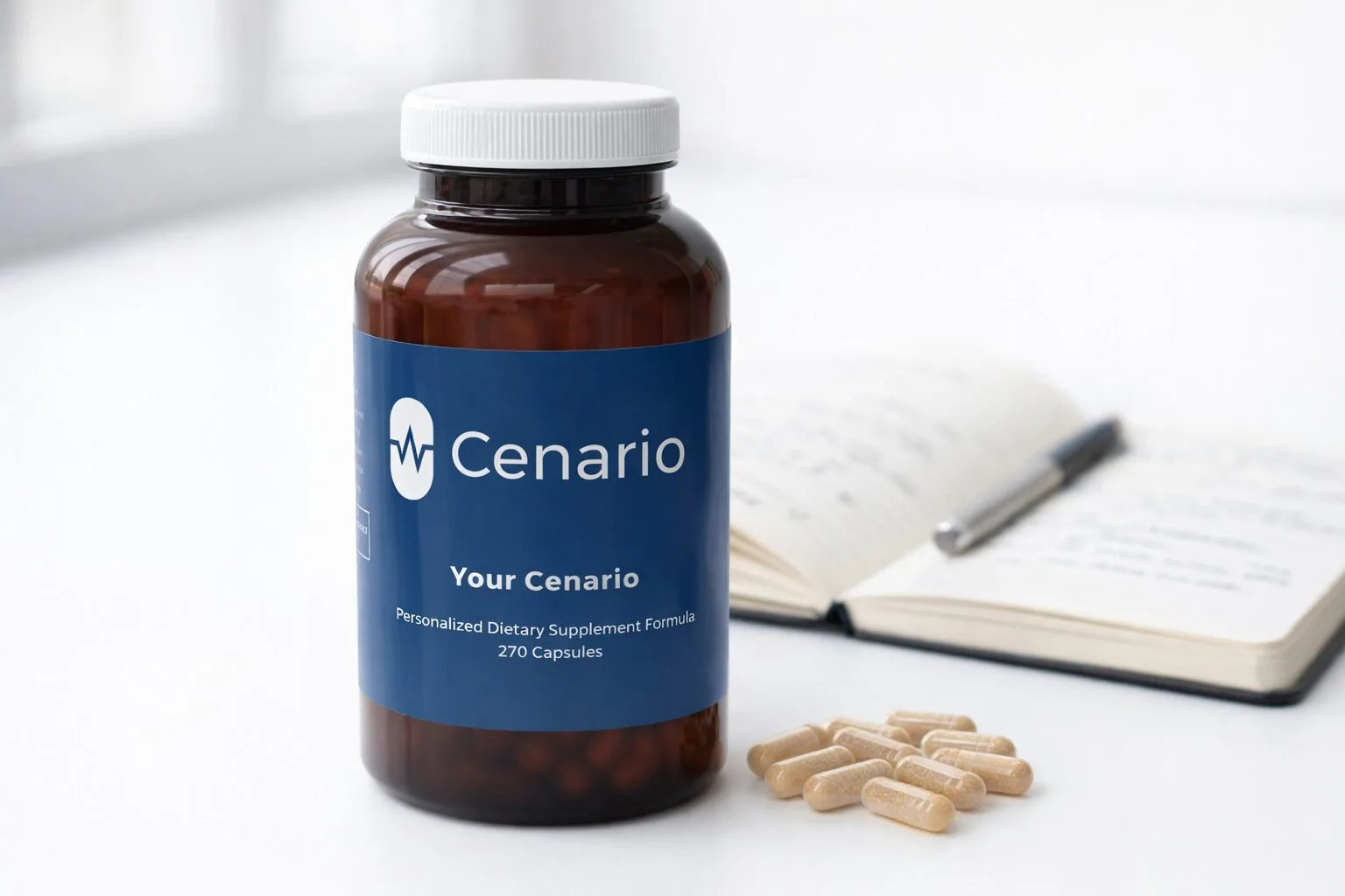 Bottles of dietary supplements and vitamins arranged on a table, labeled as potential supplements for managing symptoms of bipolar depression.