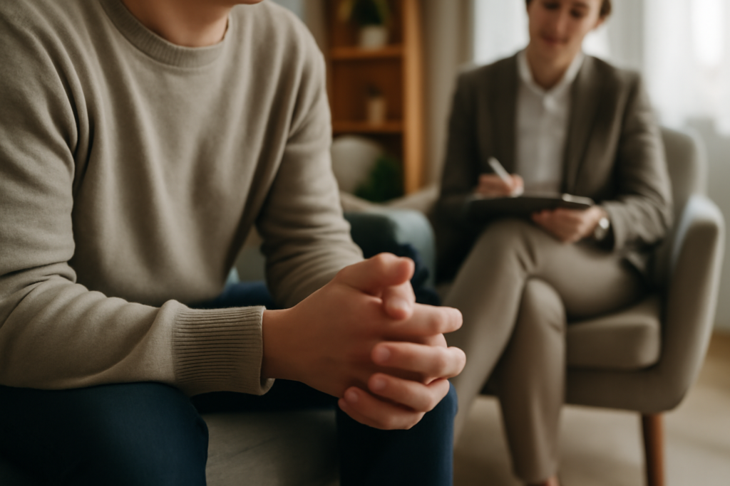 Illustration showing a child exhibiting signs of emotional behavioral disorder, including frustration, withdrawal, and disruptive classroom behavior.