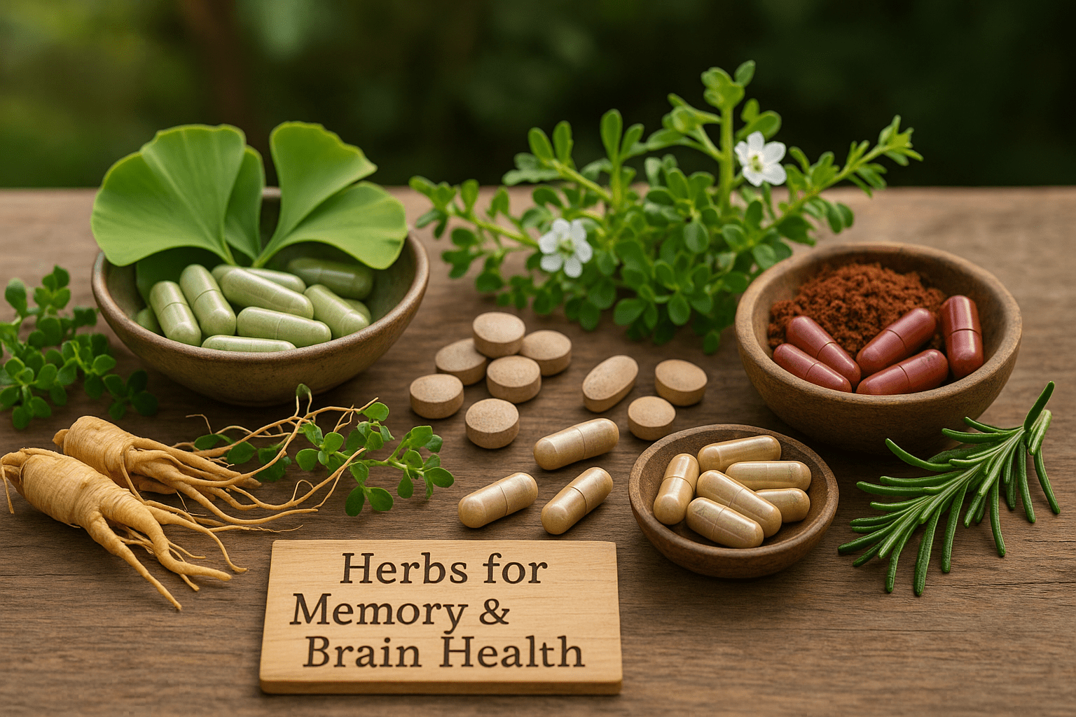 Various herbal supplements and plants for memory and brain health
