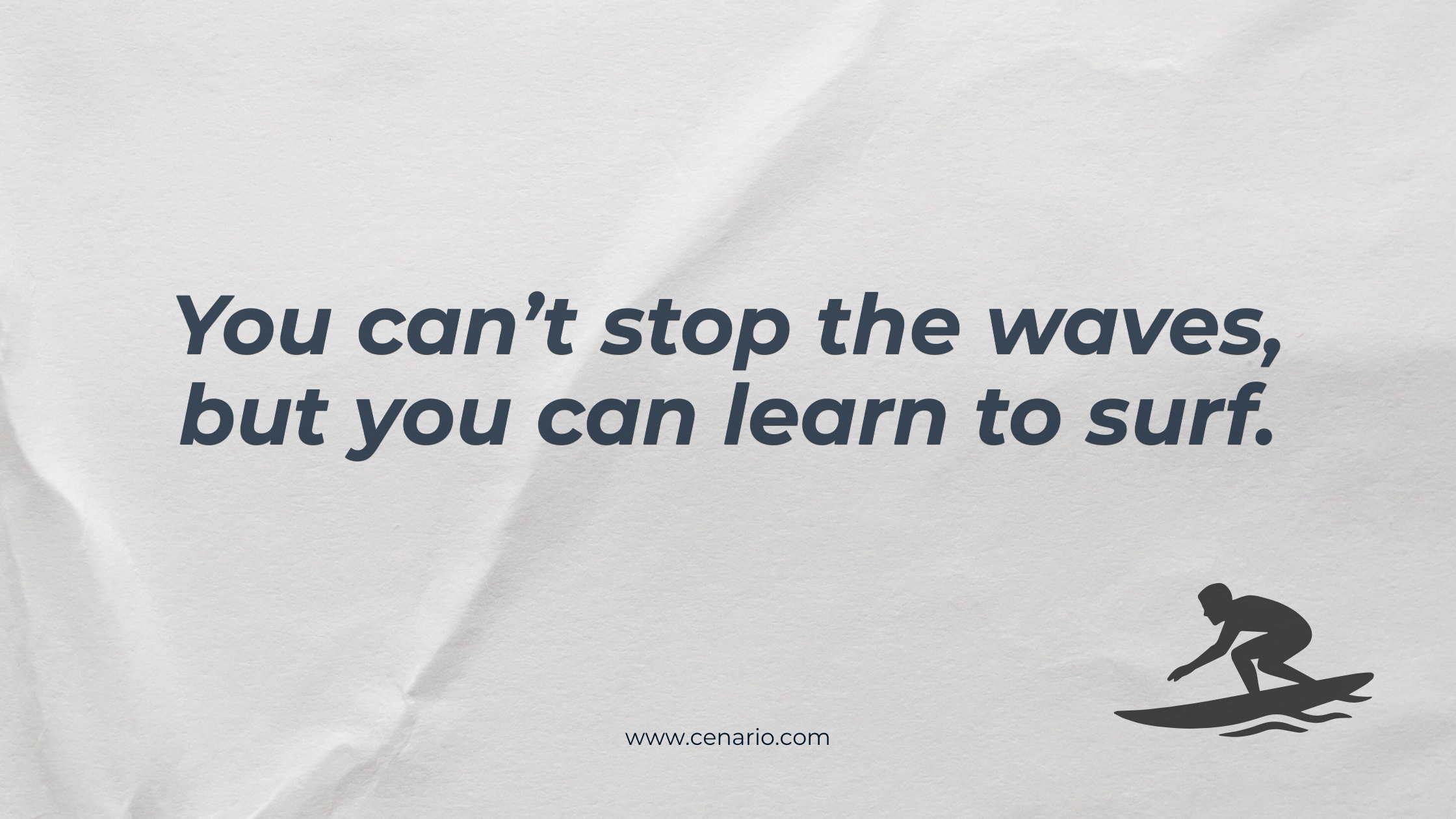Quote on waves and surfing with surfer icon