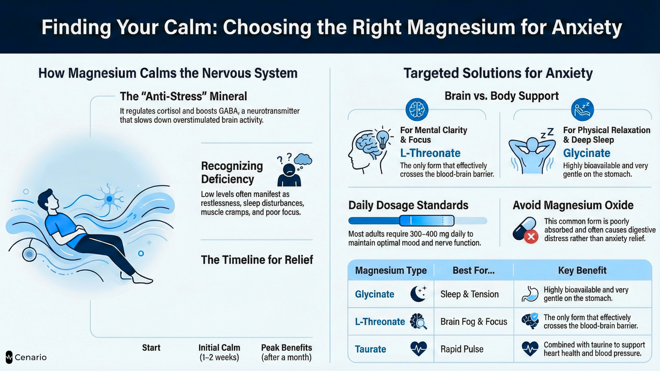Chart explaining magnesium types for anxiety relief and nervous system support