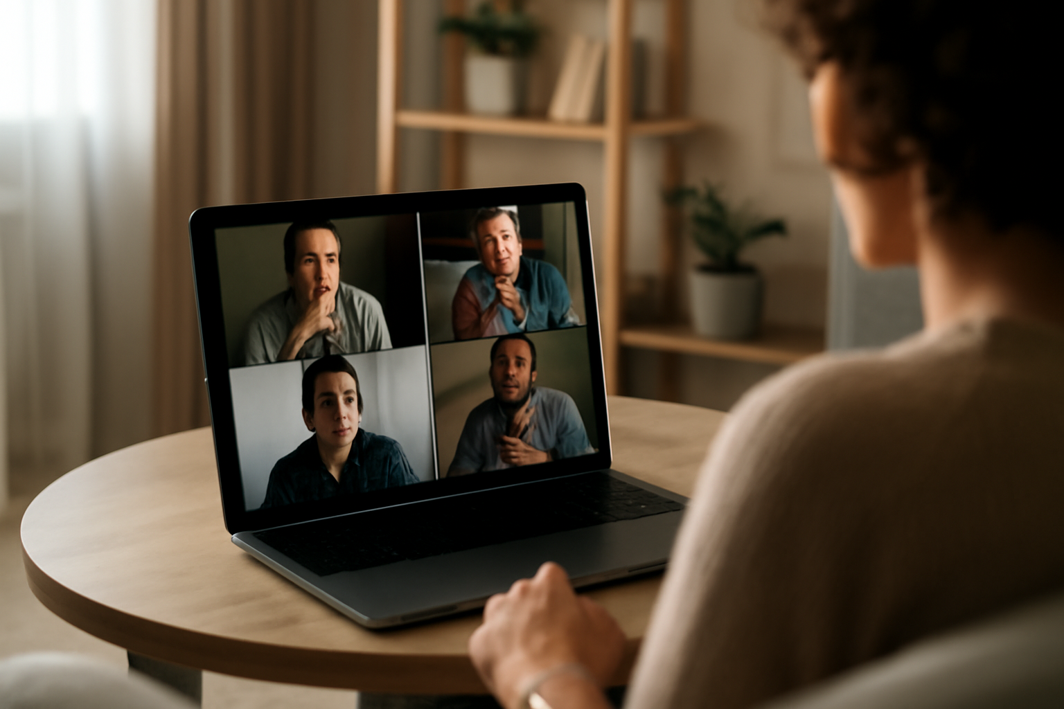 Person joining a video call with four men on screen