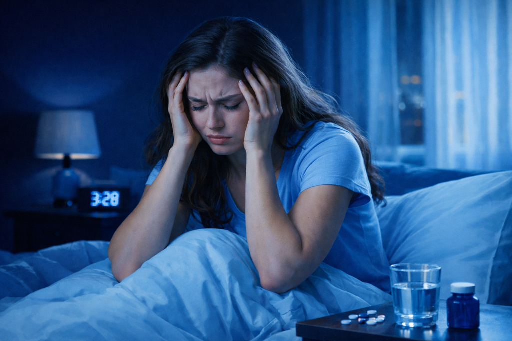 Bottles of magnesium glycinate supplements, commonly recommended as the best form of magnesium for anxiety relief, displayed on a wooden table.