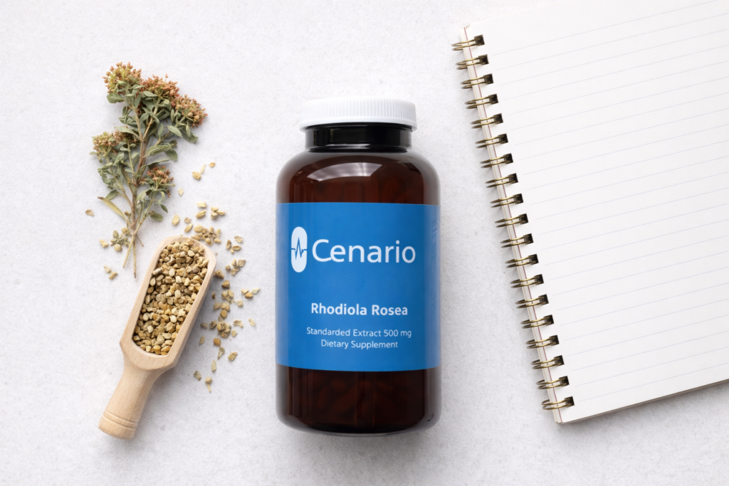 Bottles of Rhodiola supplements displayed on a pharmacy shelf, illustrating where to buy Rhodiola for health and wellness purposes.