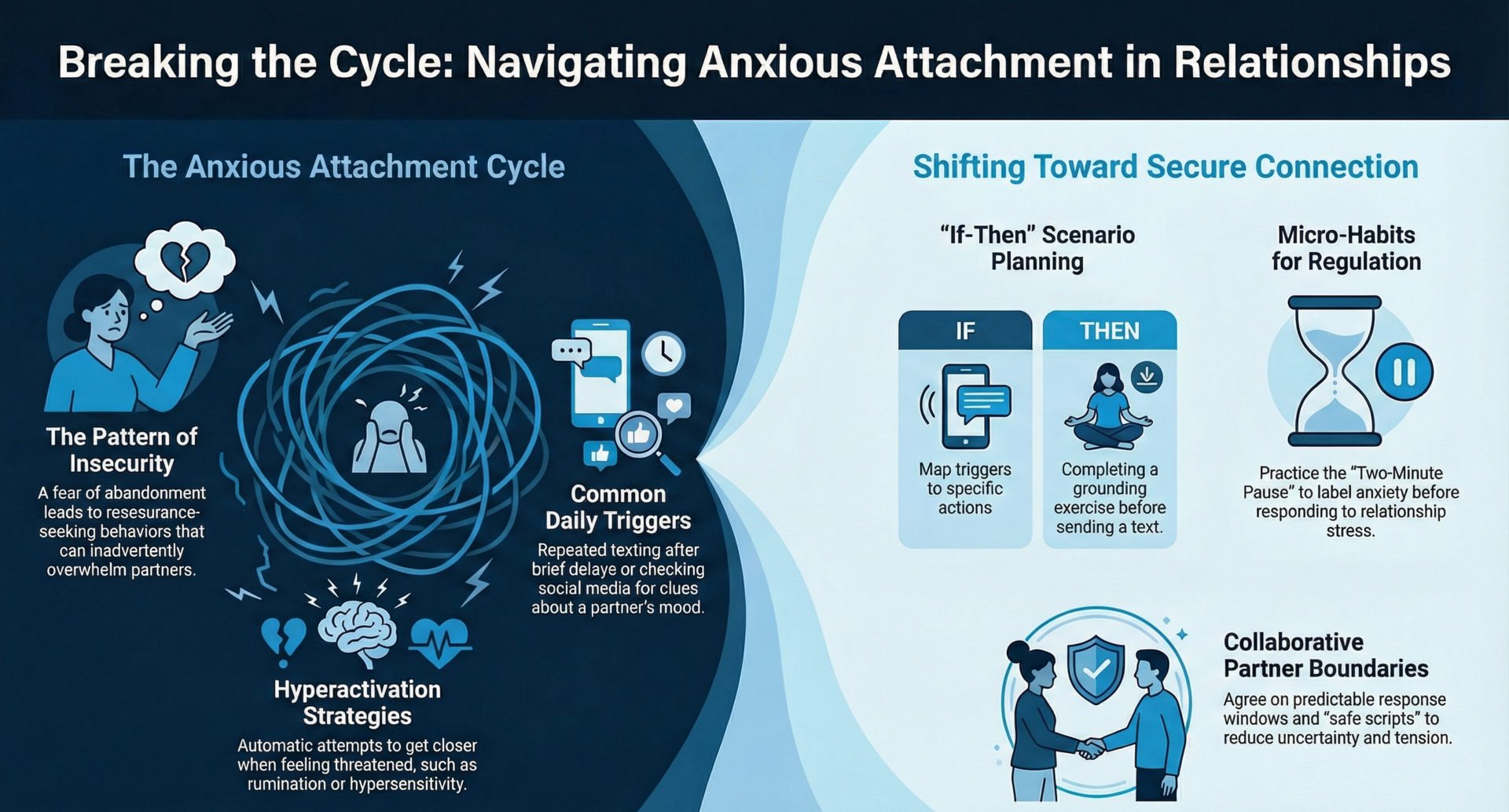 Illustration of a couple sitting apart on a couch, one partner looking worried and reaching out, depicting anxious attachment in romantic relationships.
