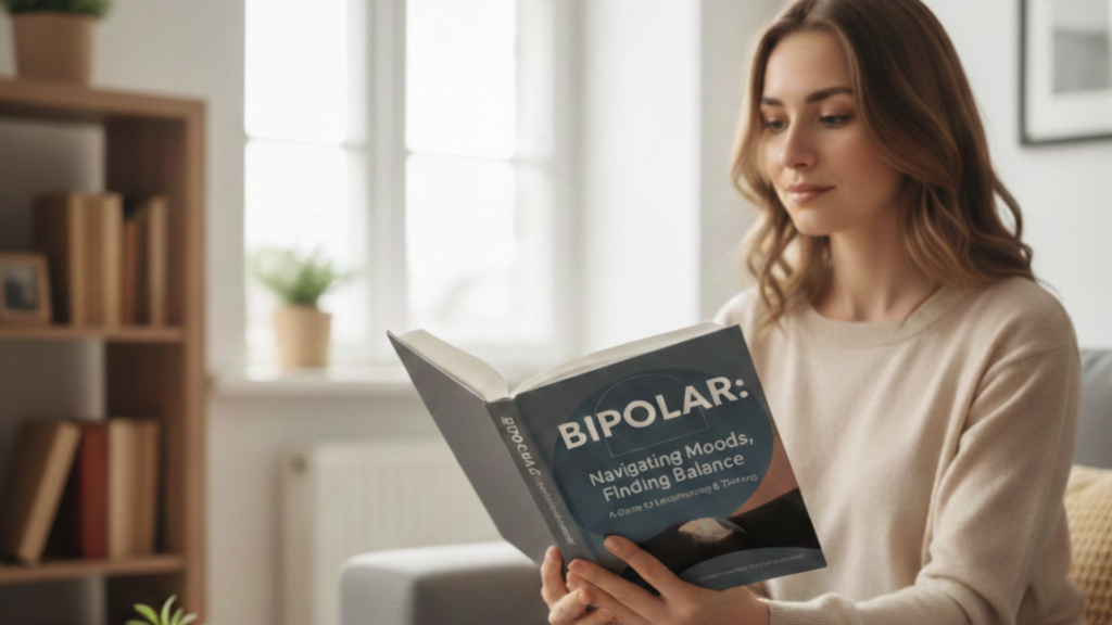 Illustration debunking common myths about bipolar disorder, showing facts versus misconceptions to promote understanding and reduce mental health stigma.