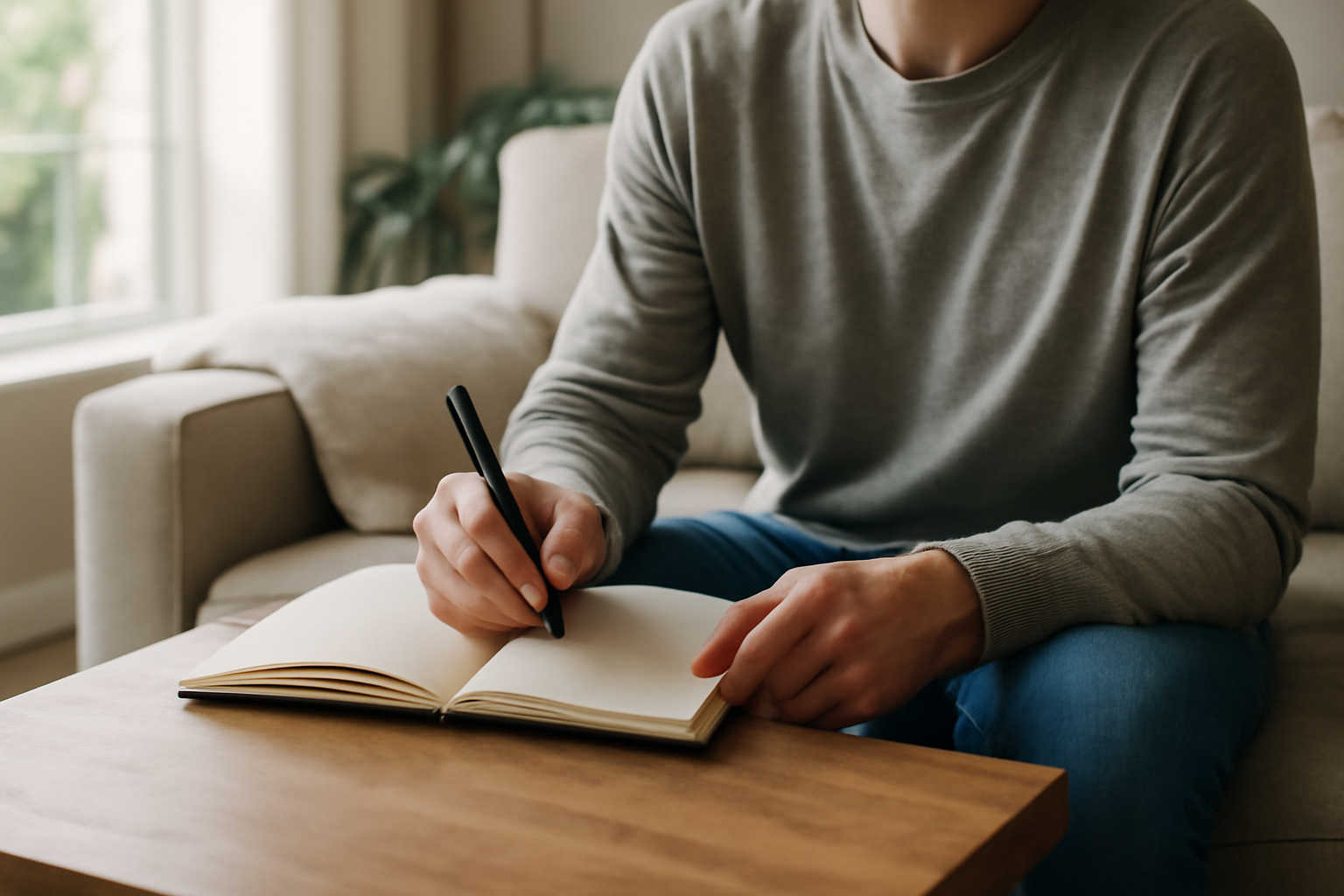 A person replacing negative thoughts with positive affirmations, surrounded by uplifting symbols and a bright, hopeful background to illustrate mindset change.