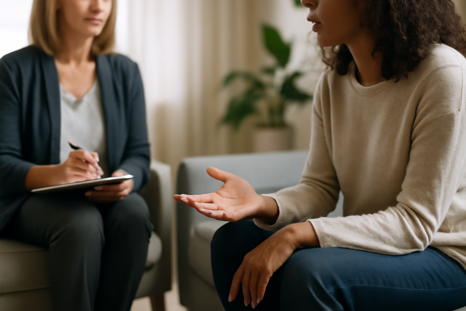 Illustration of a person replacing dark, stormy thought bubbles with bright, colorful ones, symbolizing the shift from negative to positive thinking.