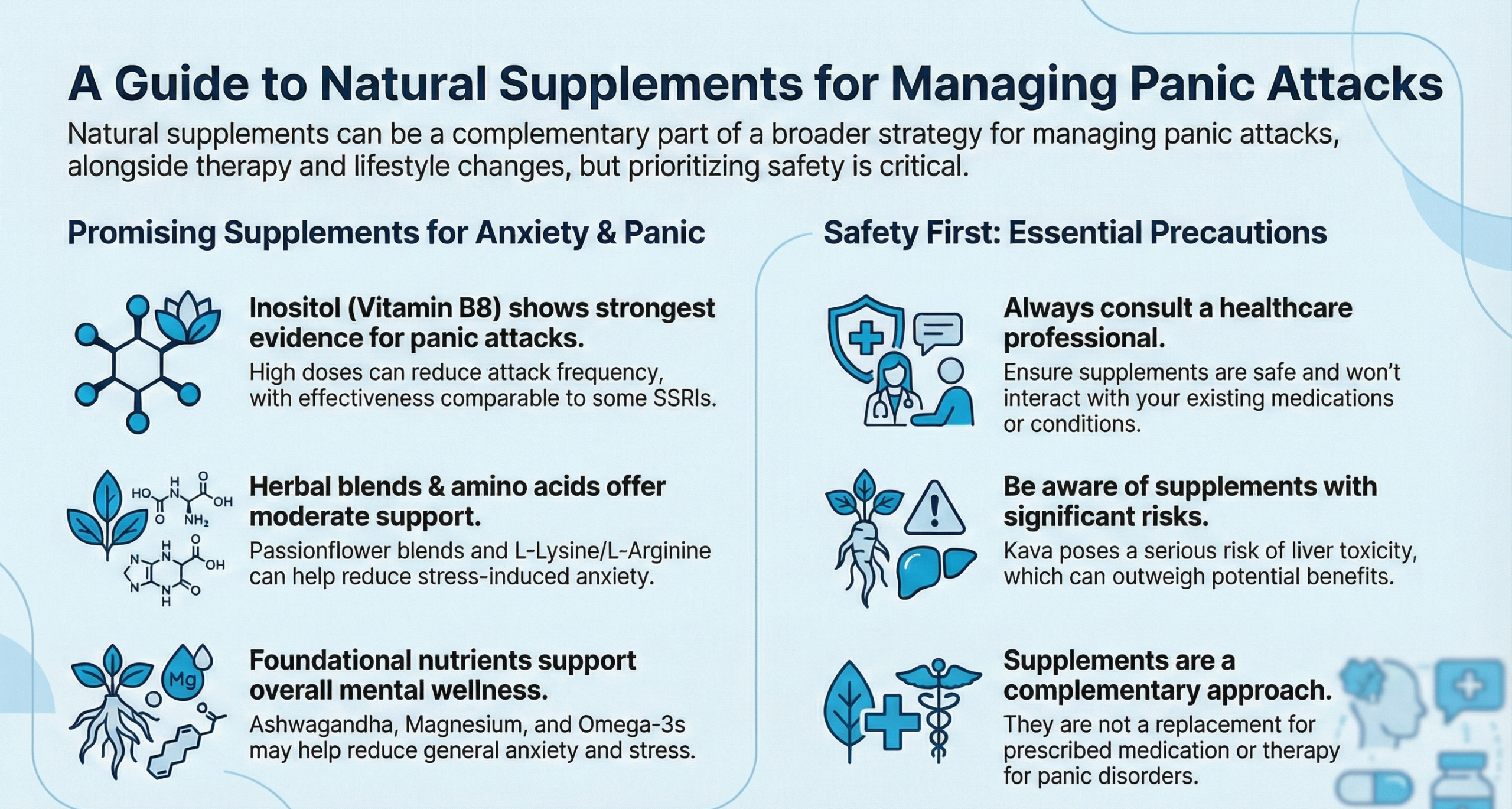 Infographic guide to natural supplements and safety tips for panic attacks