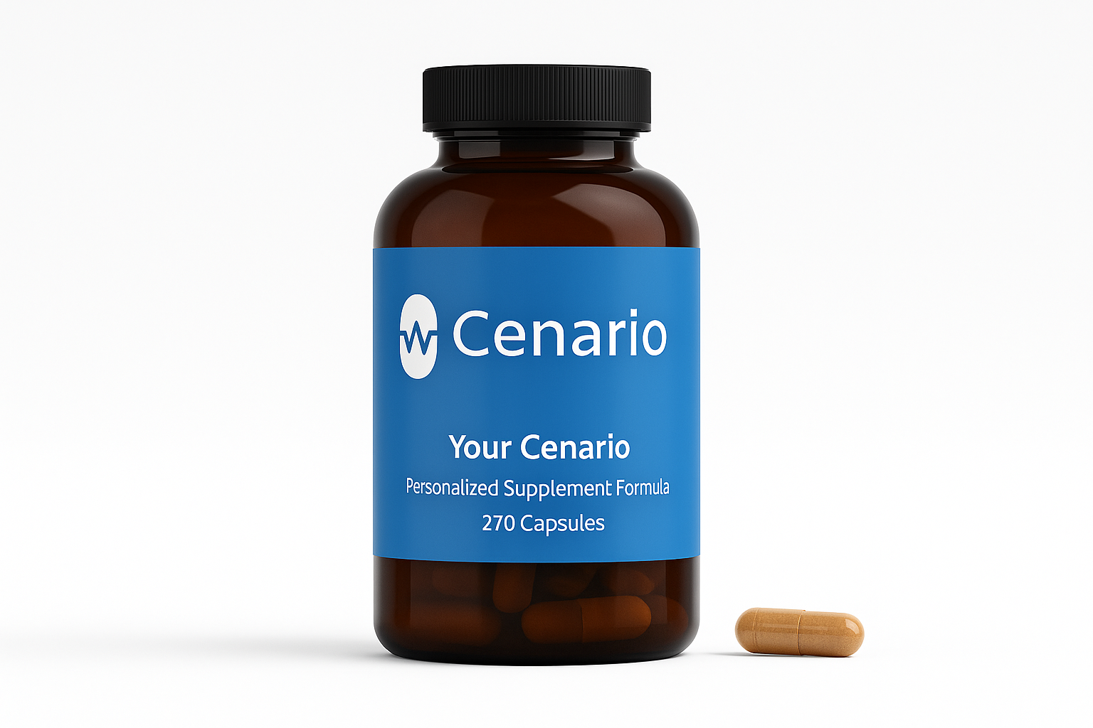 Cenario supplement bottle with one capsule beside it