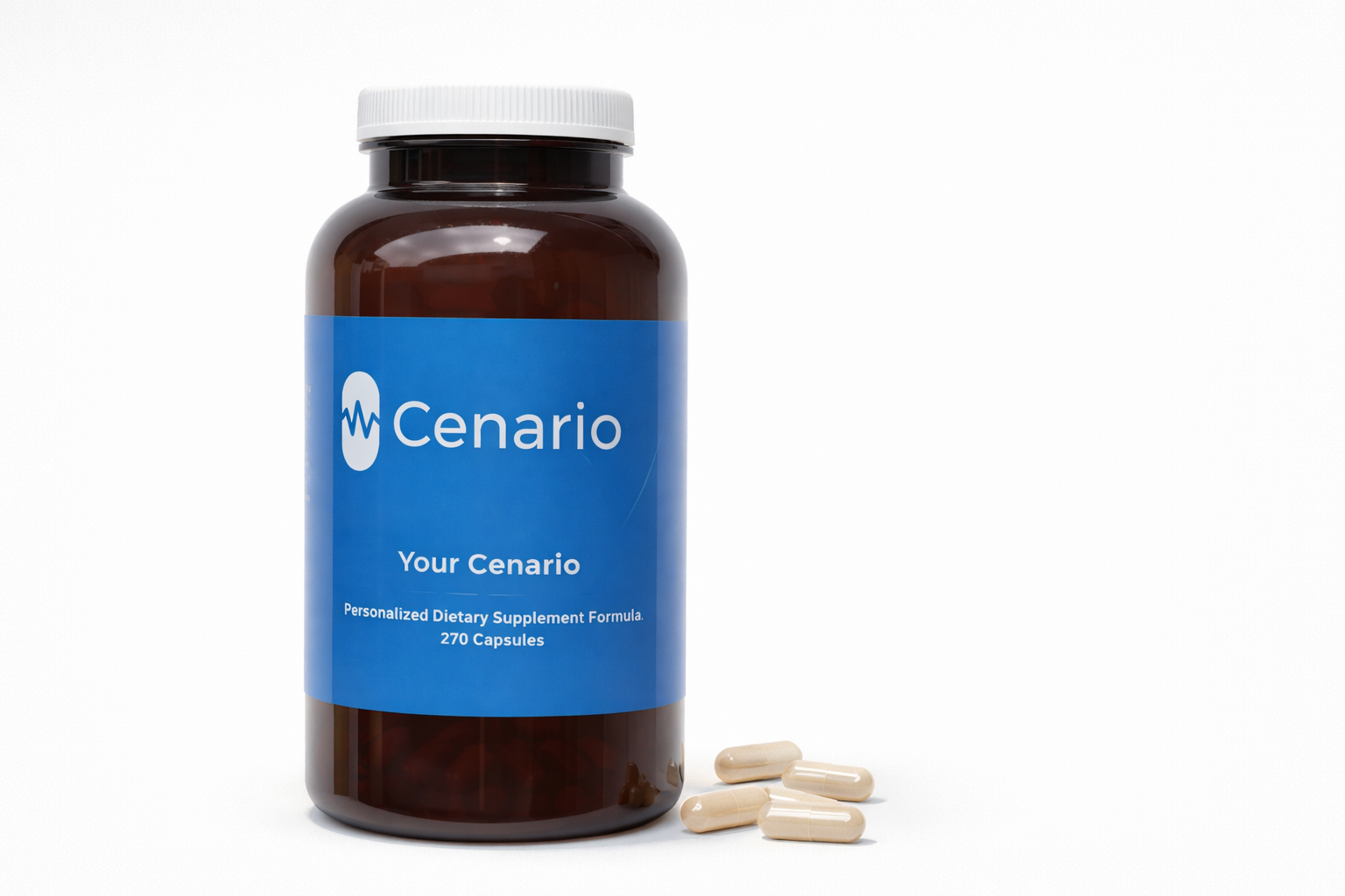 Bottle of Cenario dietary supplement capsules