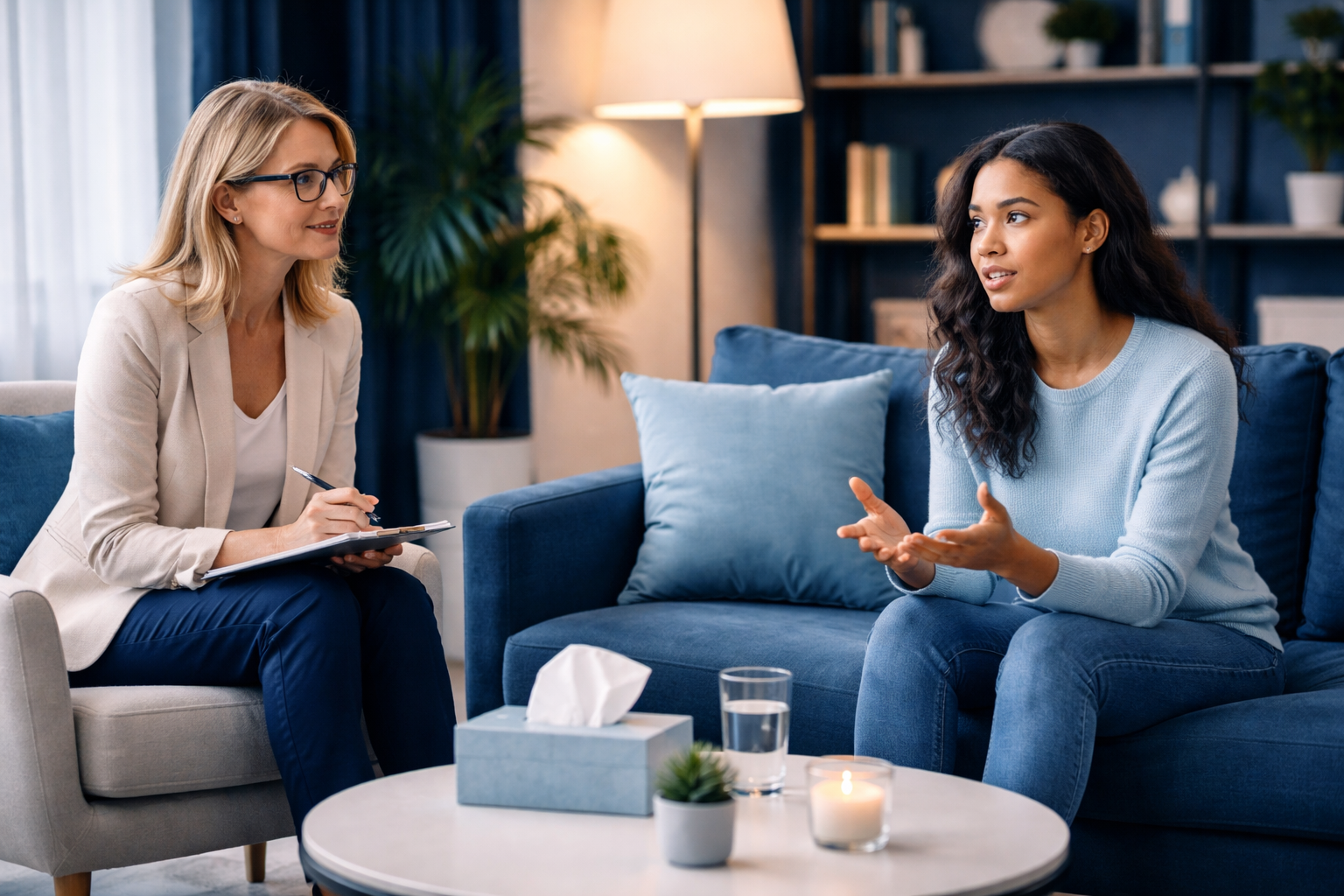 Woman talking to therapist during counseling session