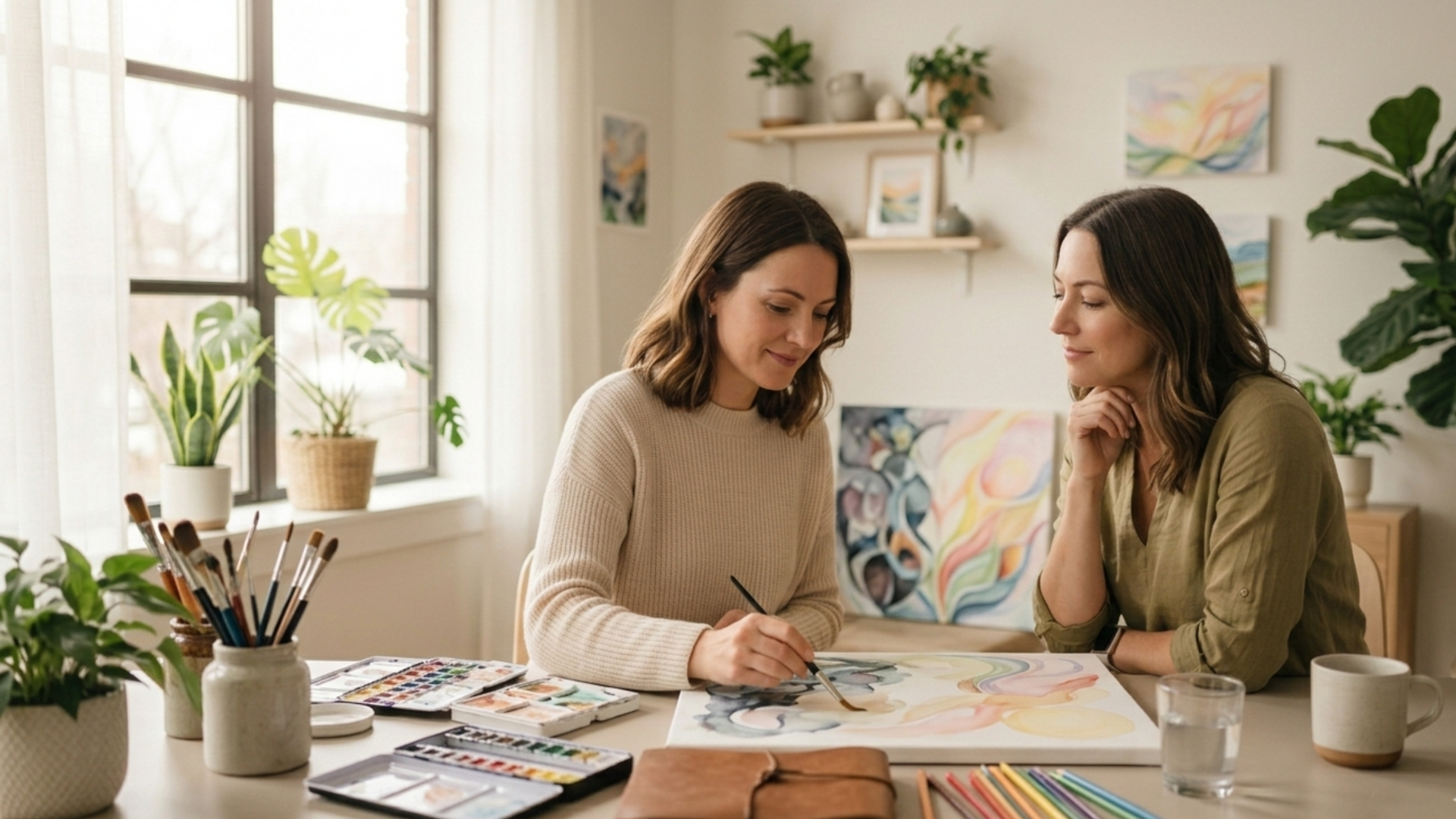 A person uses painting and drawing as part of art therapy to process and heal from trauma, expressing emotions through creative visual expression.