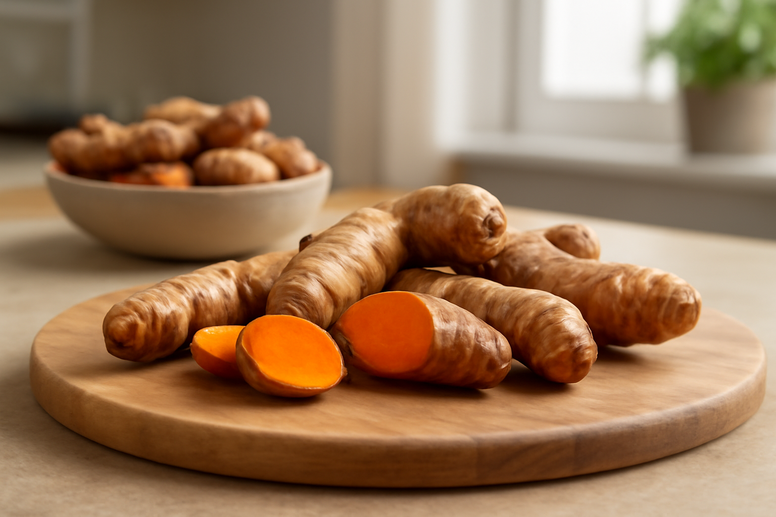 Fresh turmeric root displayed at a local grocery store, highlighting where to buy turmeric root for cooking or health purposes.