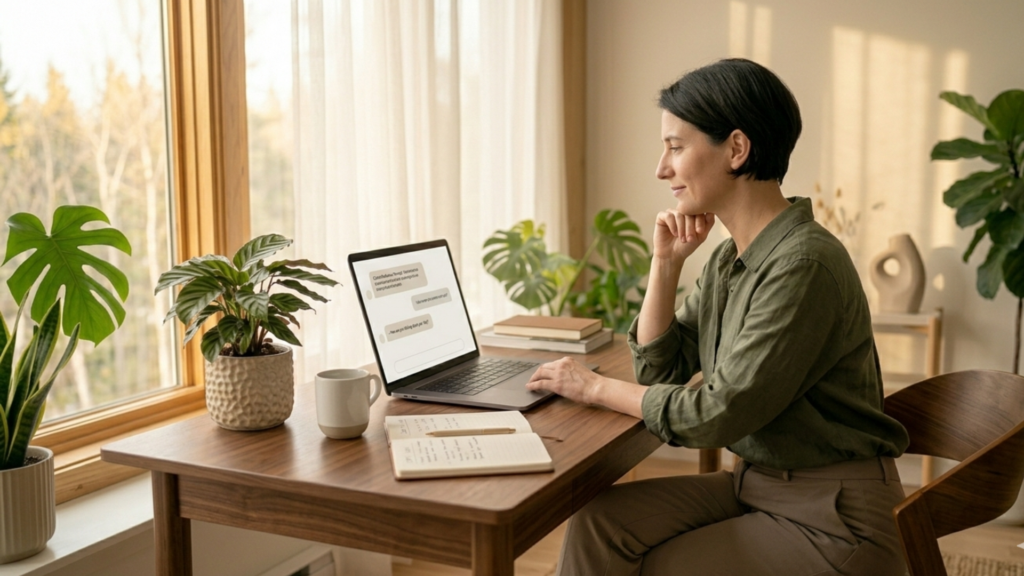 Illustration of Gemini twins sitting together in a therapy session, engaging in open conversation with a therapist in a calm, supportive environment.