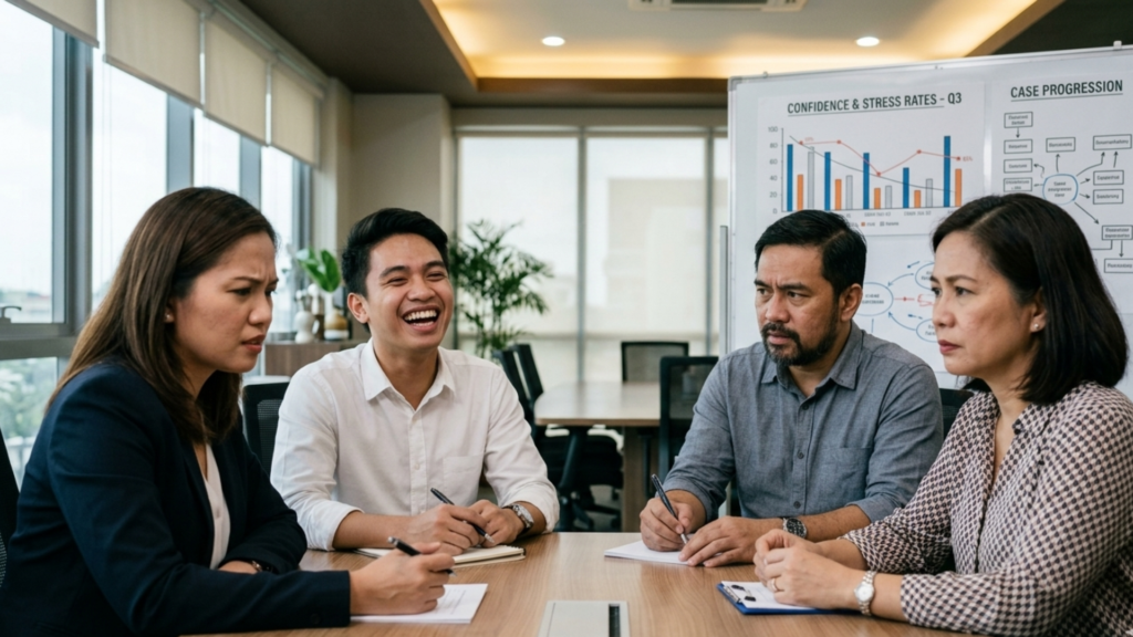 A person displays an inappropriate affect, smiling or laughing during a serious or sad conversation, indicating a mismatch between emotions and situation.