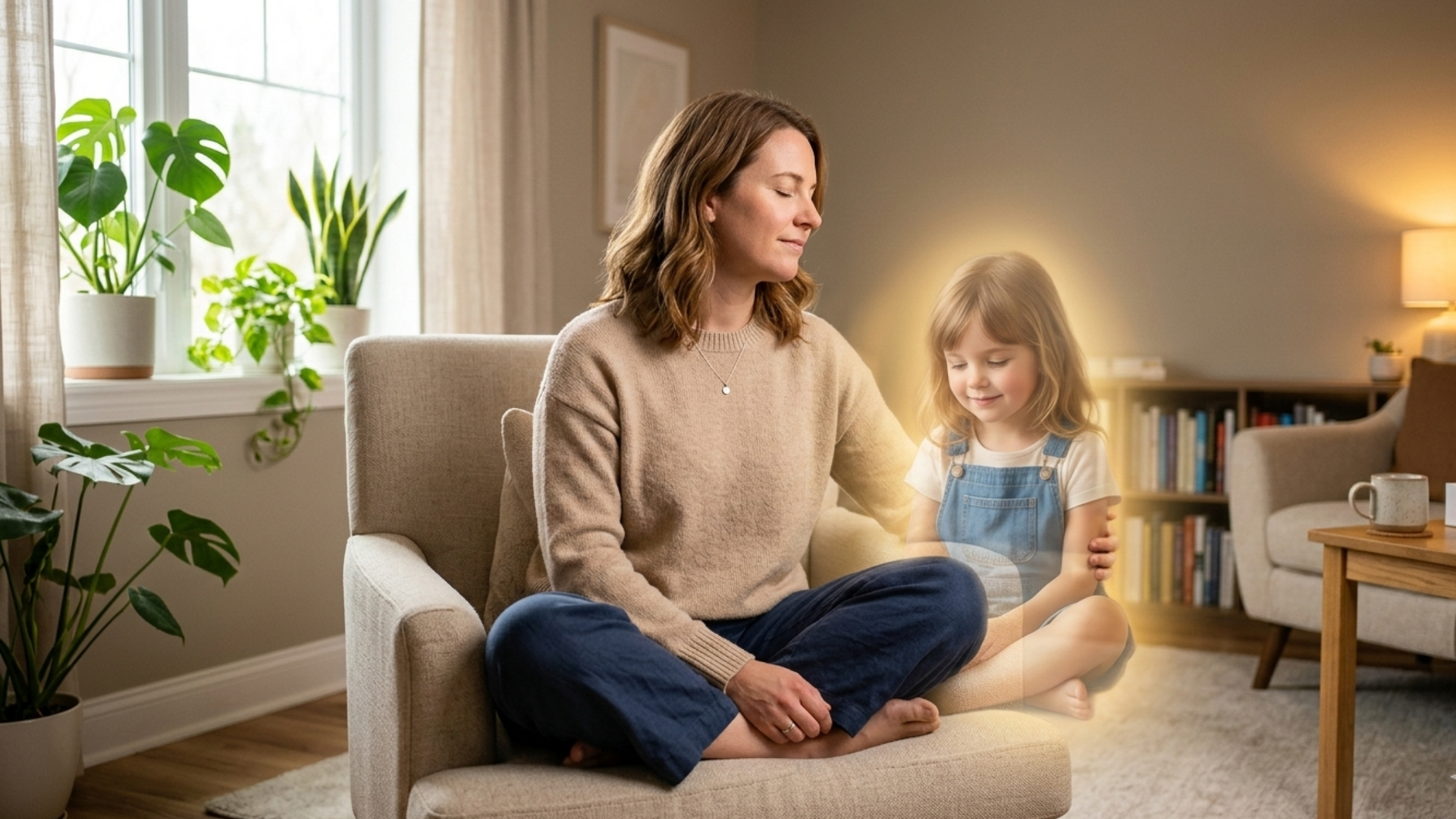 A therapist guides a client through inner child therapy techniques, using visualization and dialogue to heal childhood emotional wounds in a calming setting.