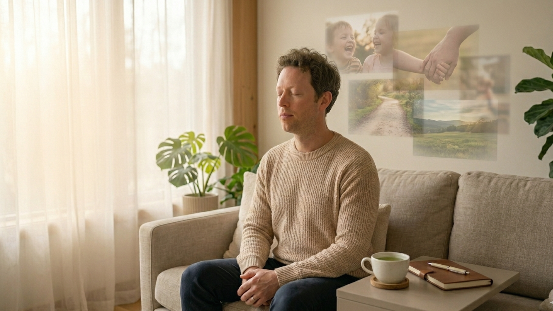 Illustration of memory reconsolidation therapy showing a therapist guiding a patient to recall and modify distressing memories in a supportive setting.