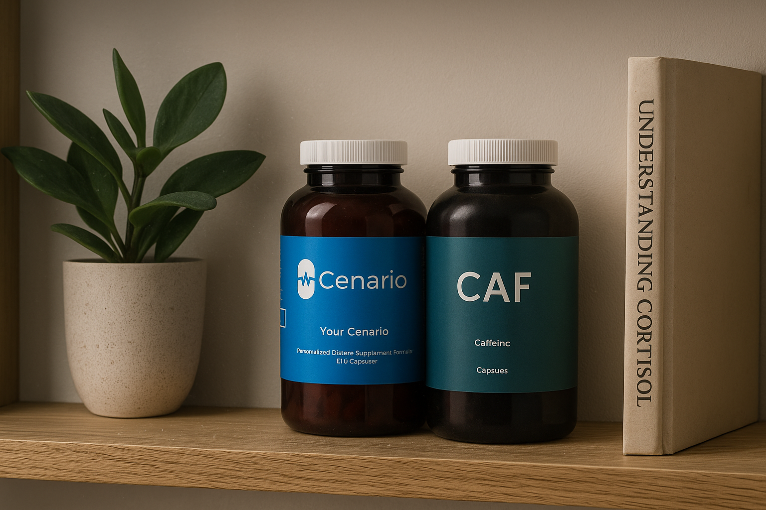 Bottles of vitamins for better sleep, including magnesium, melatonin, and vitamin B6, arranged on a bedside table next to a pillow and sleep mask.