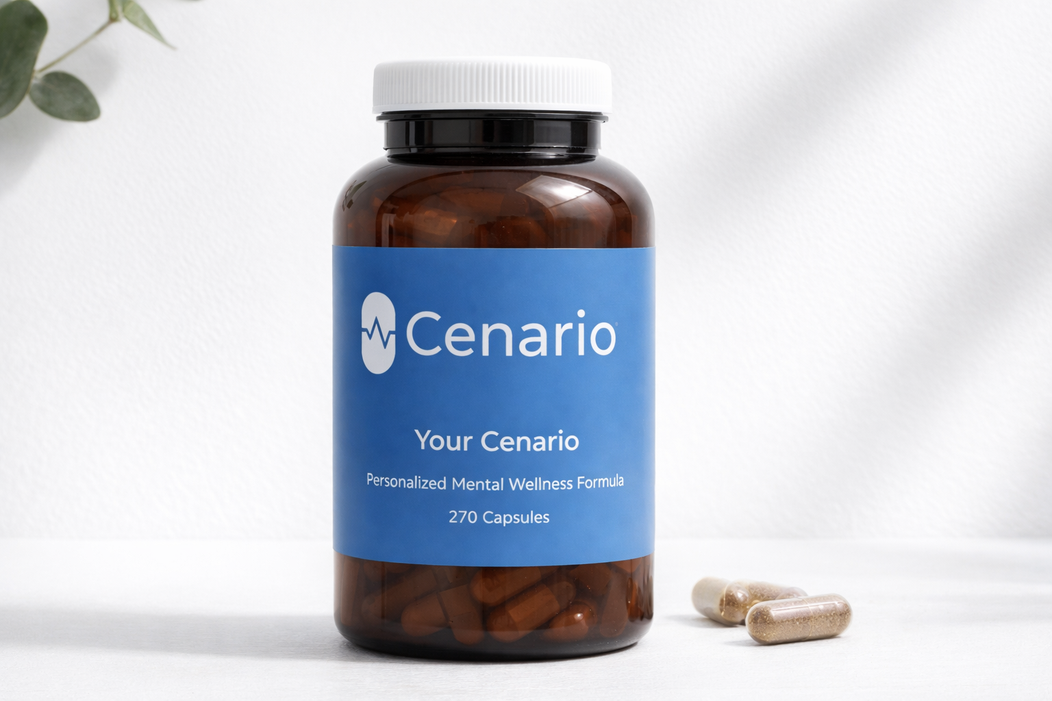 Bottle of Cenario personalized mental wellness capsules