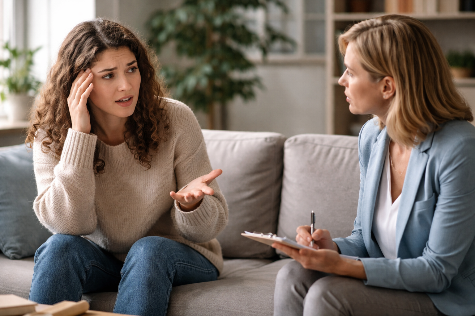 Woman talking to therapist during counseling session