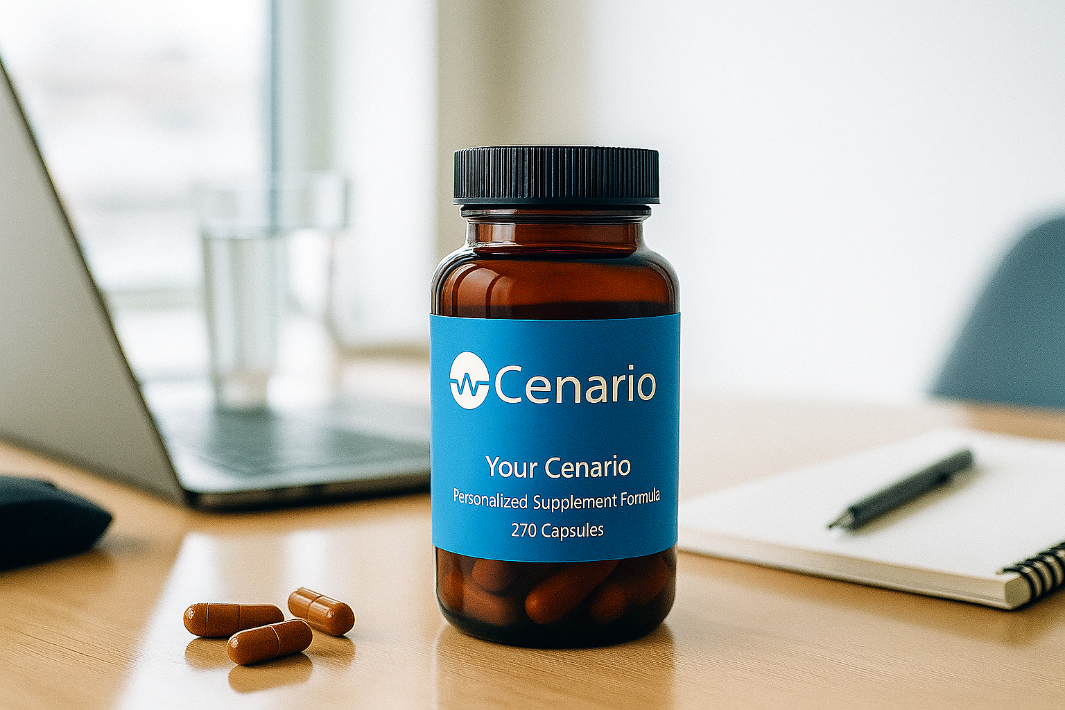 A selection of supplements known to support focus, including omega-3 capsules, ginkgo biloba, L-theanine, and vitamin B complex on a wooden table.