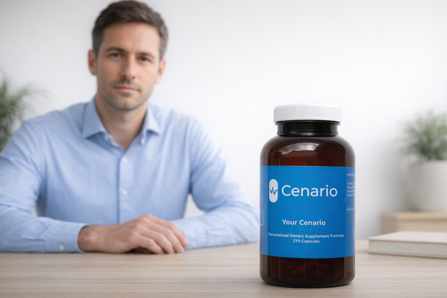 Bottles of natural supplements for ADD, featuring herbal capsules and plant-based ingredients, arranged on a wooden table with a green leafy background.