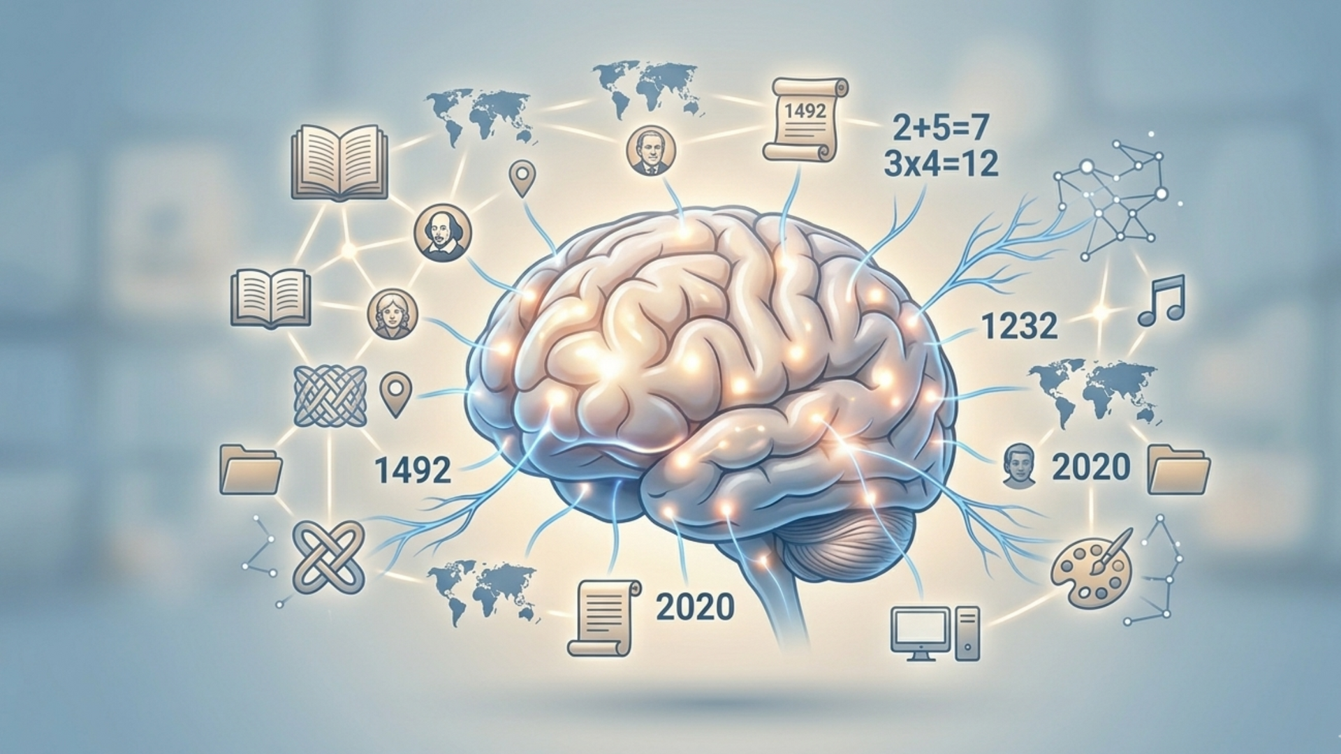 Illustration showing the brain’s hippocampus highlighted, representing the storage and retrieval process of long-term memory in human cognition.