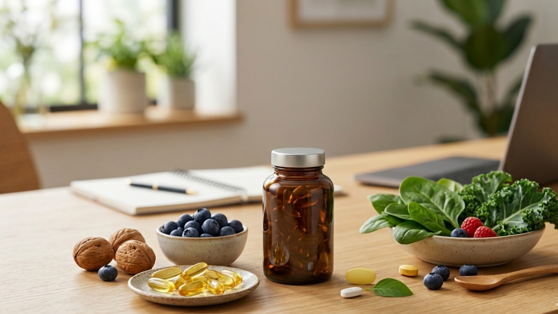 Bottle of neuro support supplement with capsules, designed to promote brain health, cognitive function, and mental clarity, placed on a clean white background.