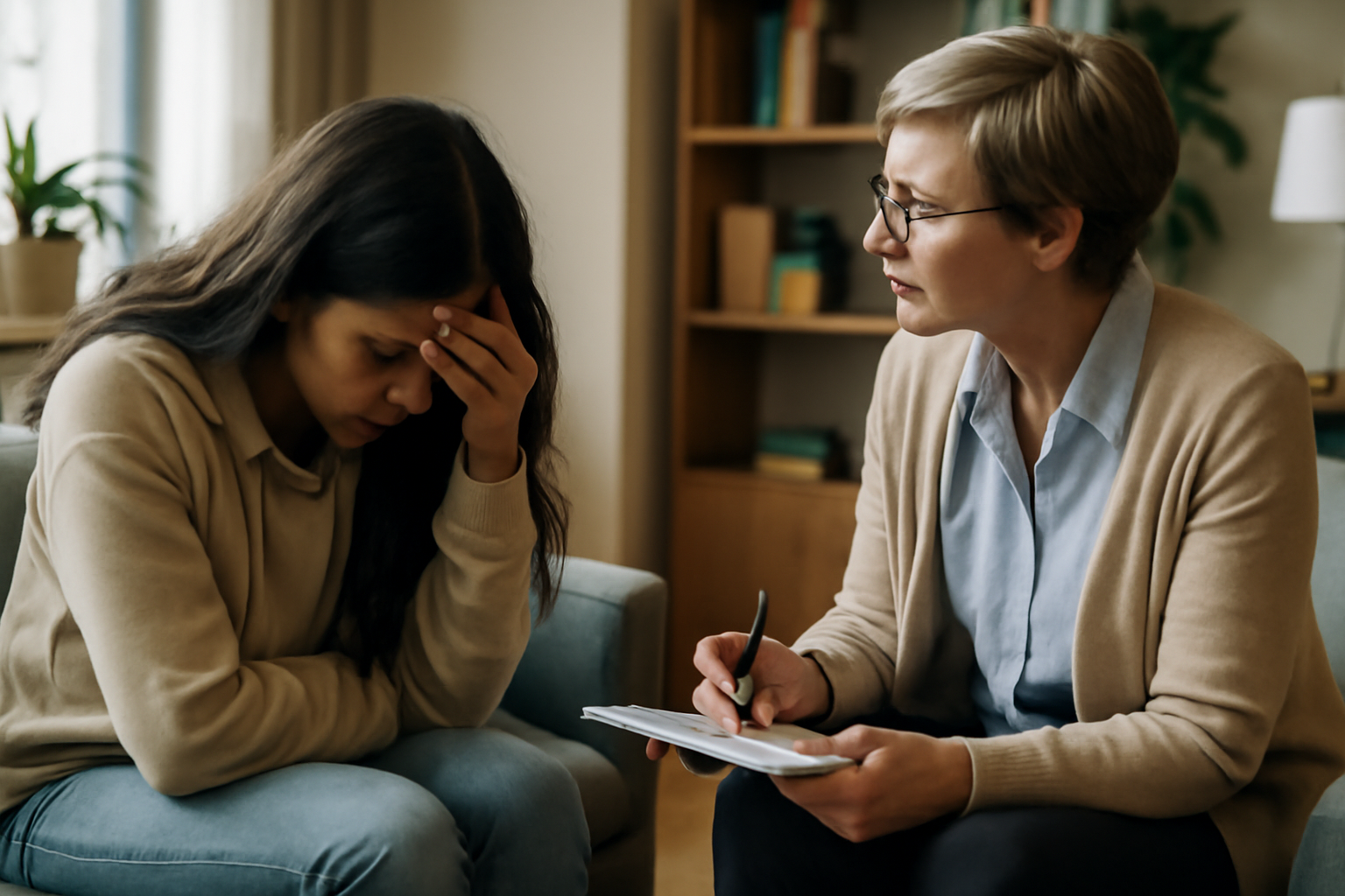 Teenage girl receiving counseling from a therapist